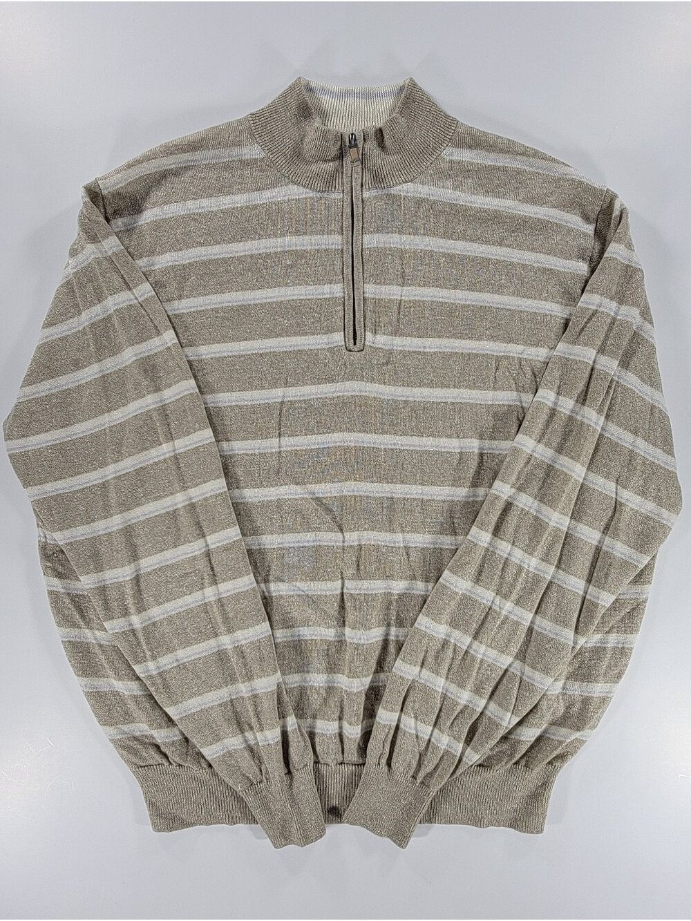New Peter Millar 1/4 Zip Sweater Mens XL Large Wool Linen Blend Crown Cool Beige